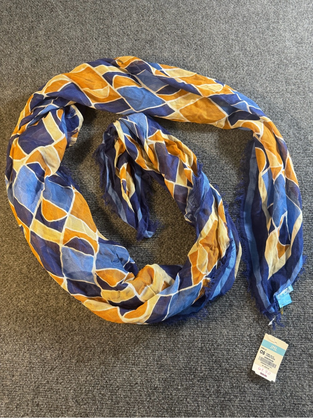 J McLaughlin Blue/ Orange Colorblock Scarf Wrap Silk Blend NWT Soft Lightweight